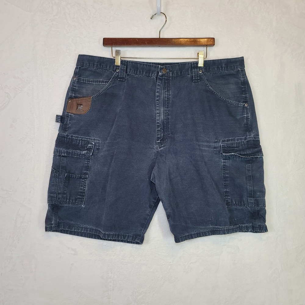 Wrangler Riggs Cargo Shorts Blue Denim Workwear Summer Camping Outdoor Size 42